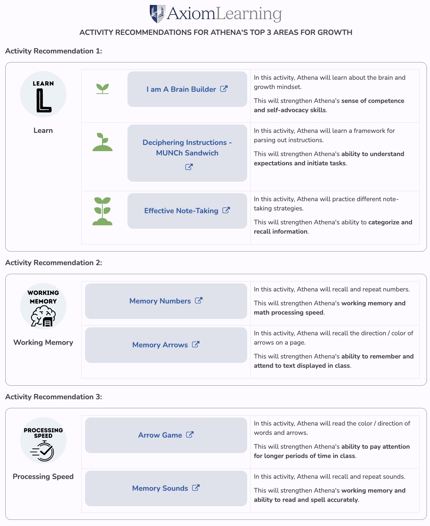 Athena Arrow Activities Recommendation